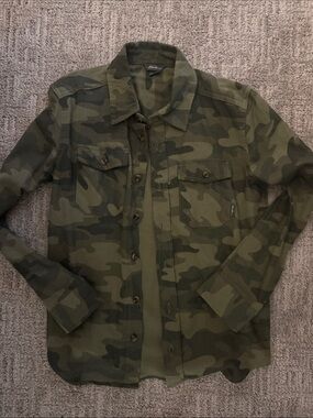 Eddie Bauer Kids Olive Green Camo Button-Down Shirt